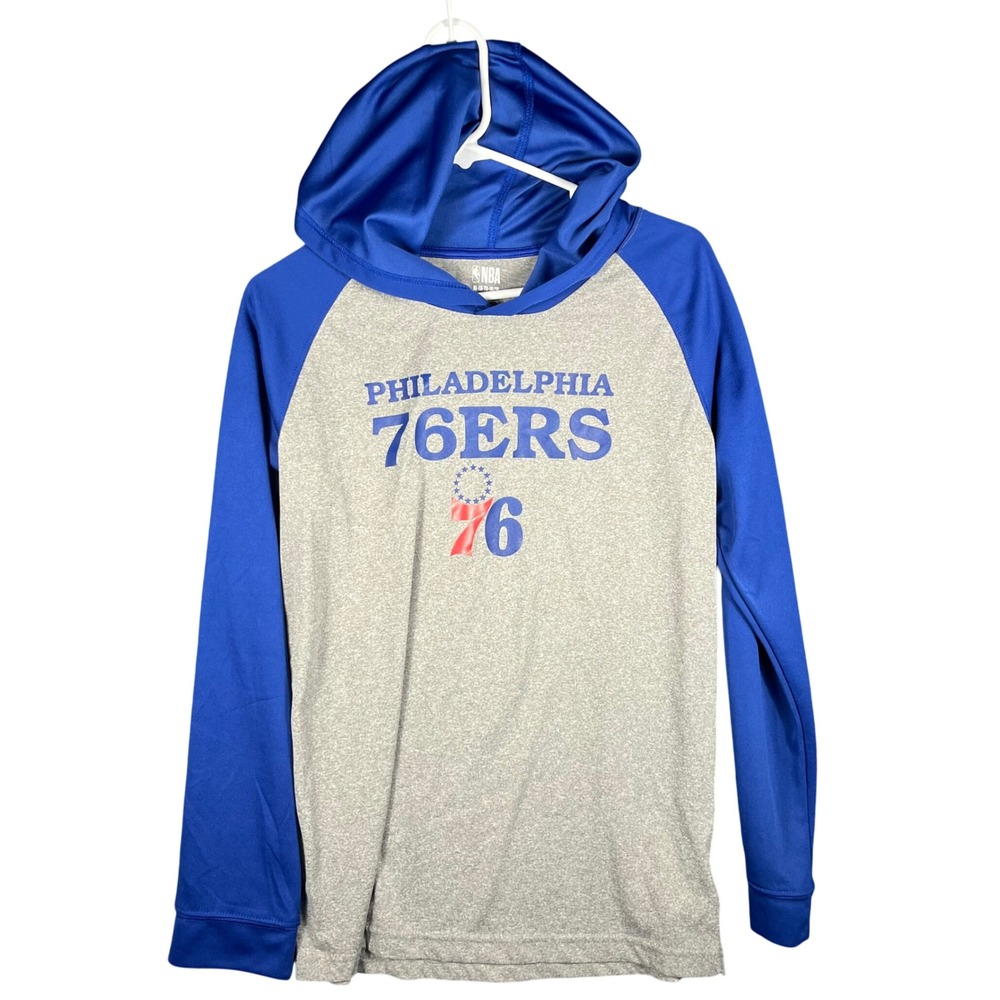 NBA Philadelphia 76ers Hoodie Youth XL Gray Blue Raglan Long Sleeve Shirt